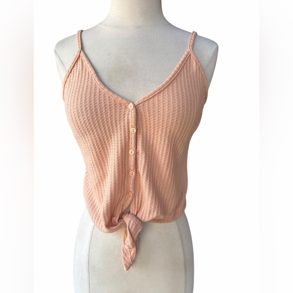 Y2K-Inspired Poof Waffle Knit Button & Tie Placket Crop Tank Top